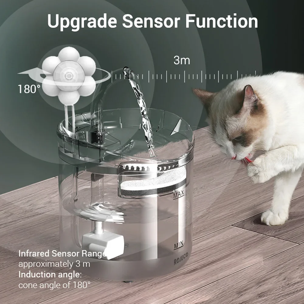 

Pet water fountain with automatic filter, smart dispenser for cats, USB powered, automatic sensor