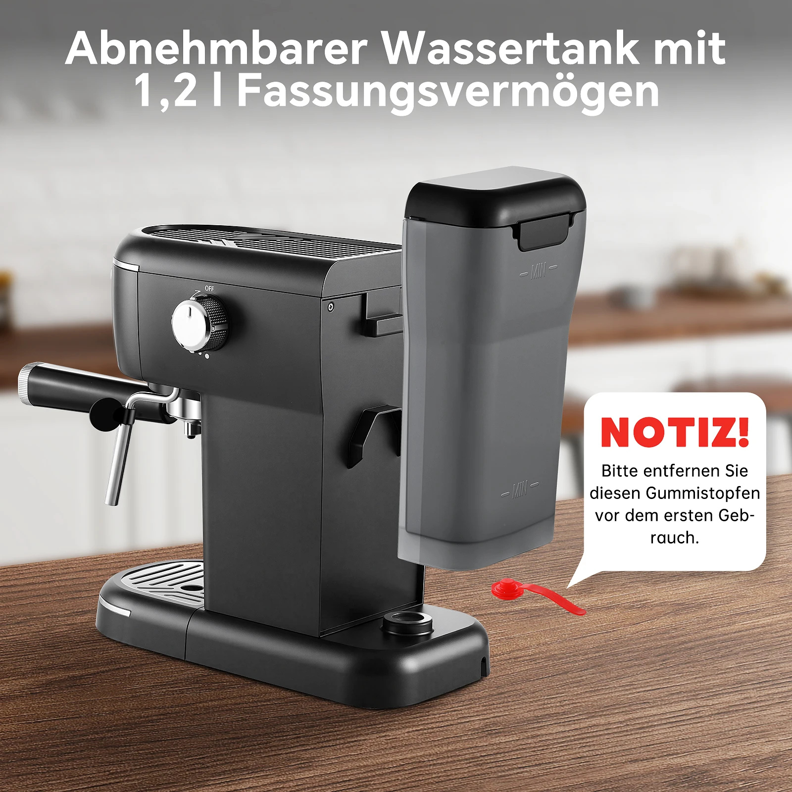 Tanque extraíble de 15 bares y 1,2 L, máquina compacta para capuchino/latte, acero inoxidable, 1100 W, cafetera espresso negra