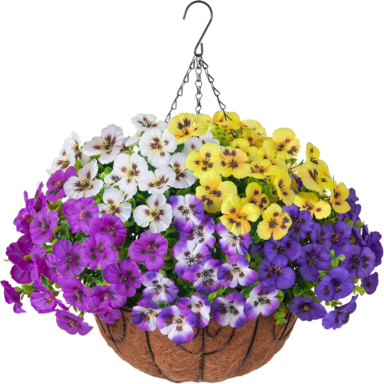 

Artificial Pansies Faux Hanging Plants Flowers Basket for Outdoor Outside Decor, Fake Silk Pansy UV Resistant Realistic