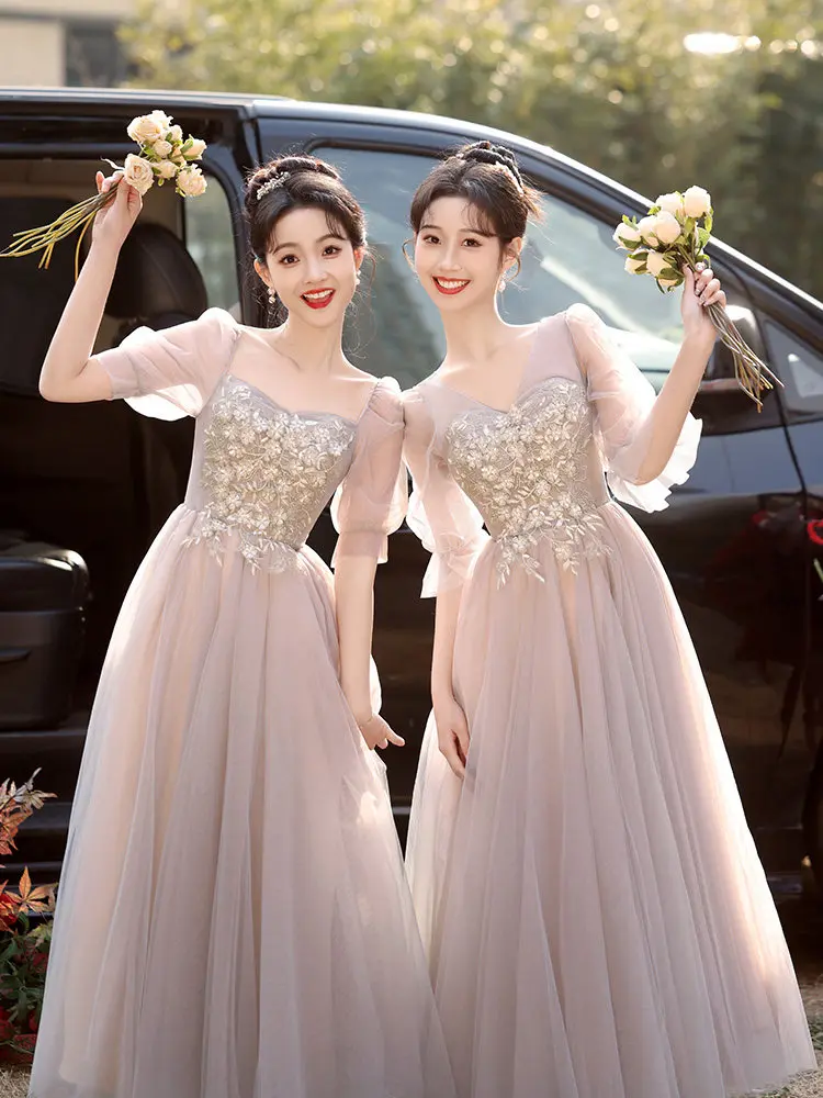 Sukienki dla druhen na wesele, eleganckie aplikacje, krótkie rękawy, sukienki na imprezy, letnie sukienki damskie, sukienki wieczorowe w kształcie litery A na występy.