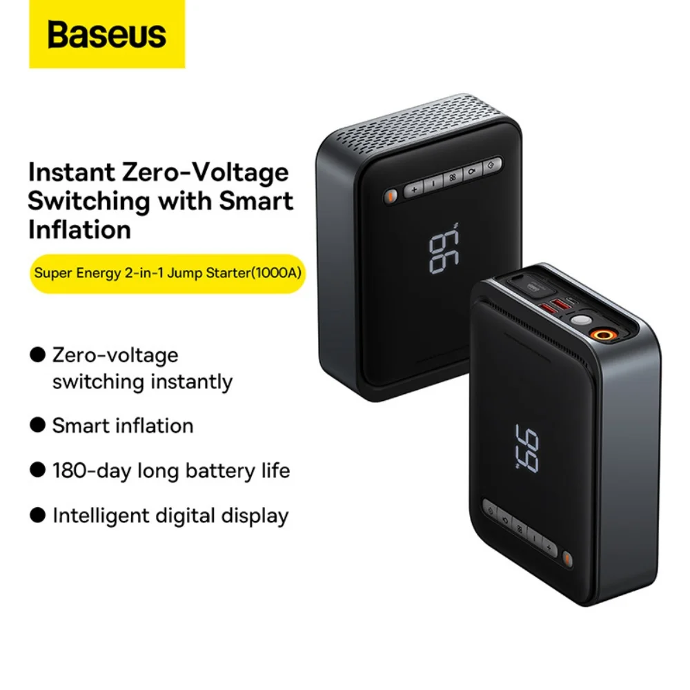 

Baseus 2 in 1 Car Jump Starter Car Wireless Tire Inflator Pump Air Compressor Portable Power Station Car Battery Charger Booster