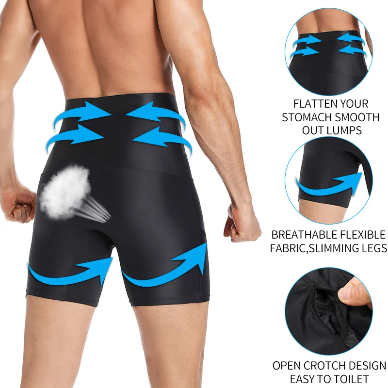 Pantalones cortos de Control de barriga para hombre, moldeador de cuerpo de compresión, entrenador de cintura alta, abdomen plano, ropa interior