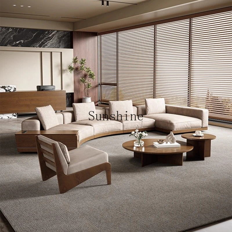 

Light luxury modern solid wood curved office sofa business simple rest area waiting area reception and negotiation