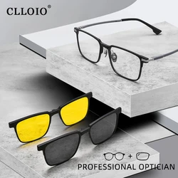 CLLOIO Urltra-Light 3 In 1 Magnetic Clip On Glasses Frame TR90 Trend Polarized Driving Sunglasses For Men Computer Glasses UV400