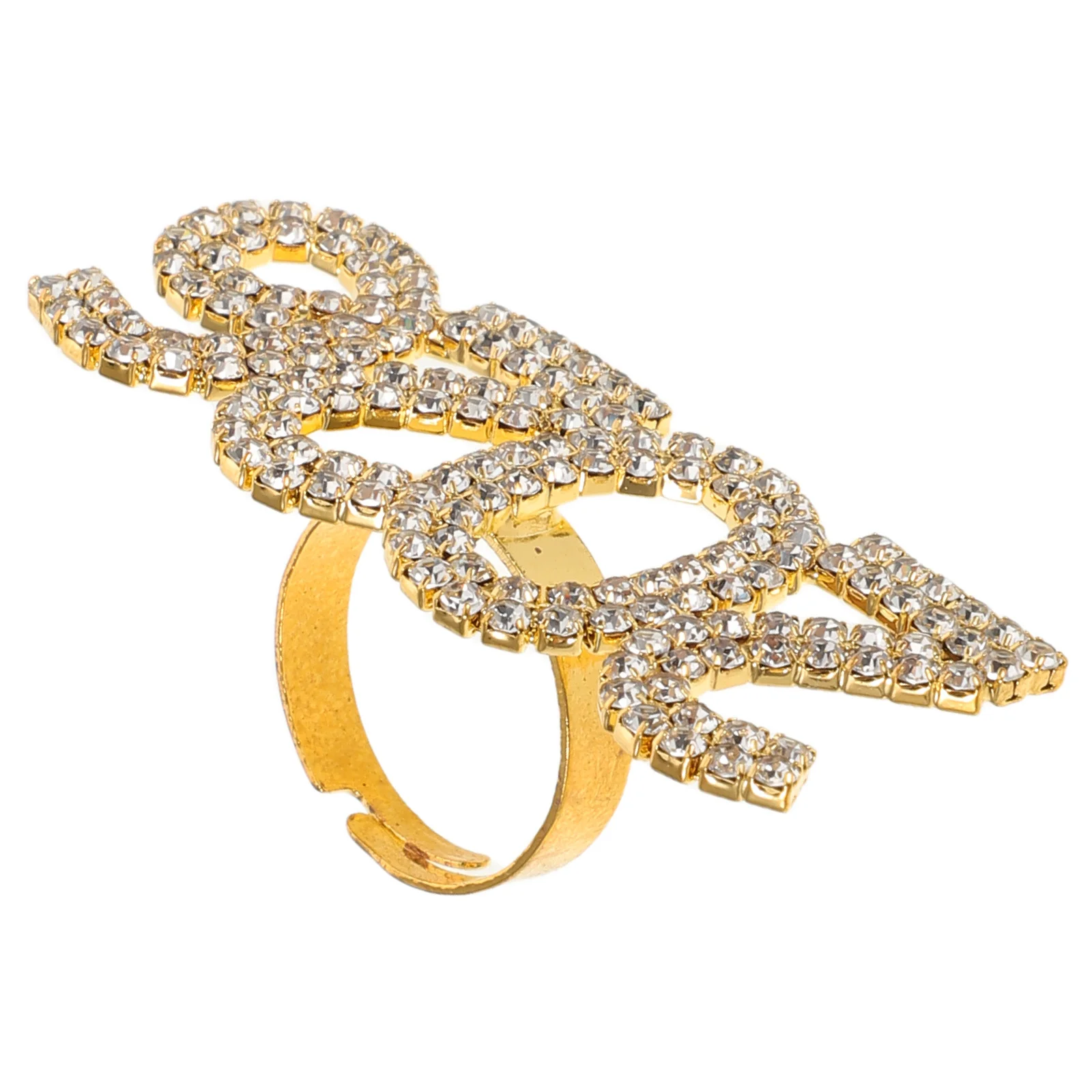 

Unique Number Design Adjustable Ring Rhinestone Accent Open for Women Men Lightweight Comfortable Trendy Style