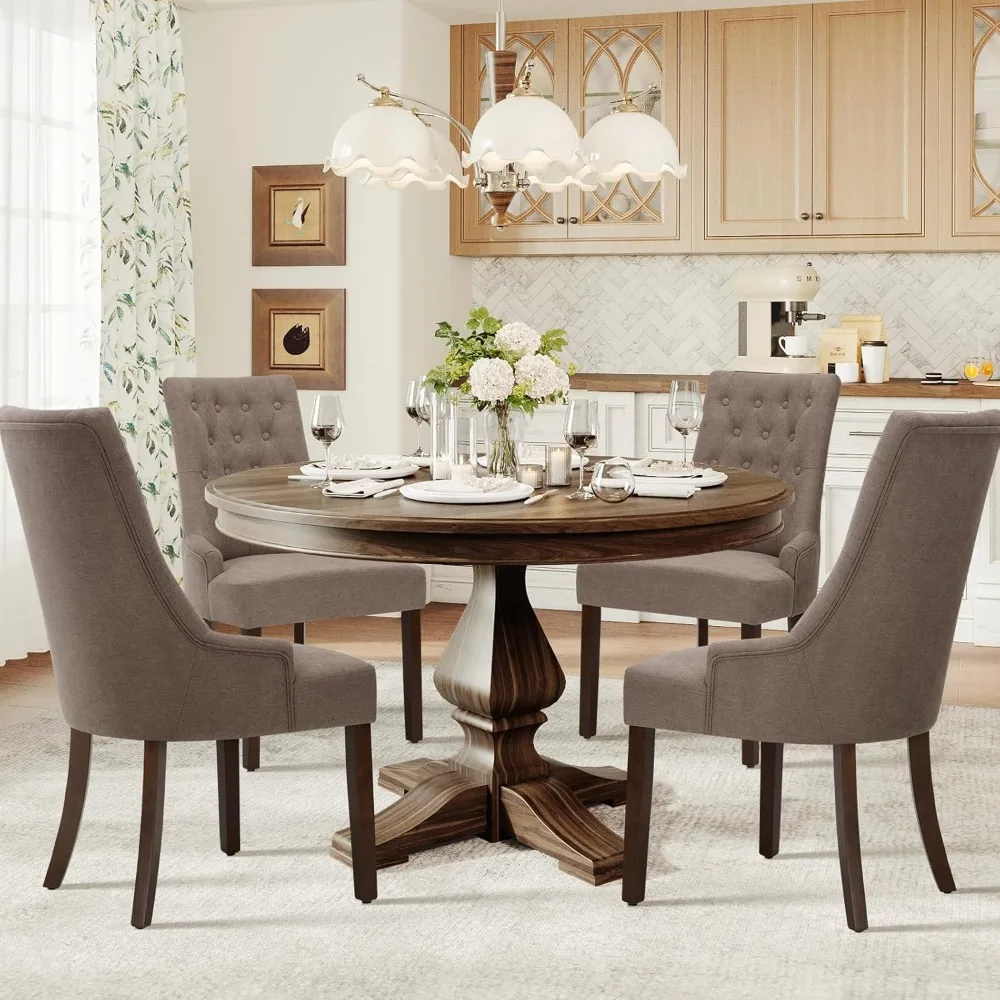 

Набор из 4 обеденных стульев с мягкой обивкой на спине, тканевые стулья для столовой с тафтинговой кнопкой, стулья для гостиной для домашнего комплекта