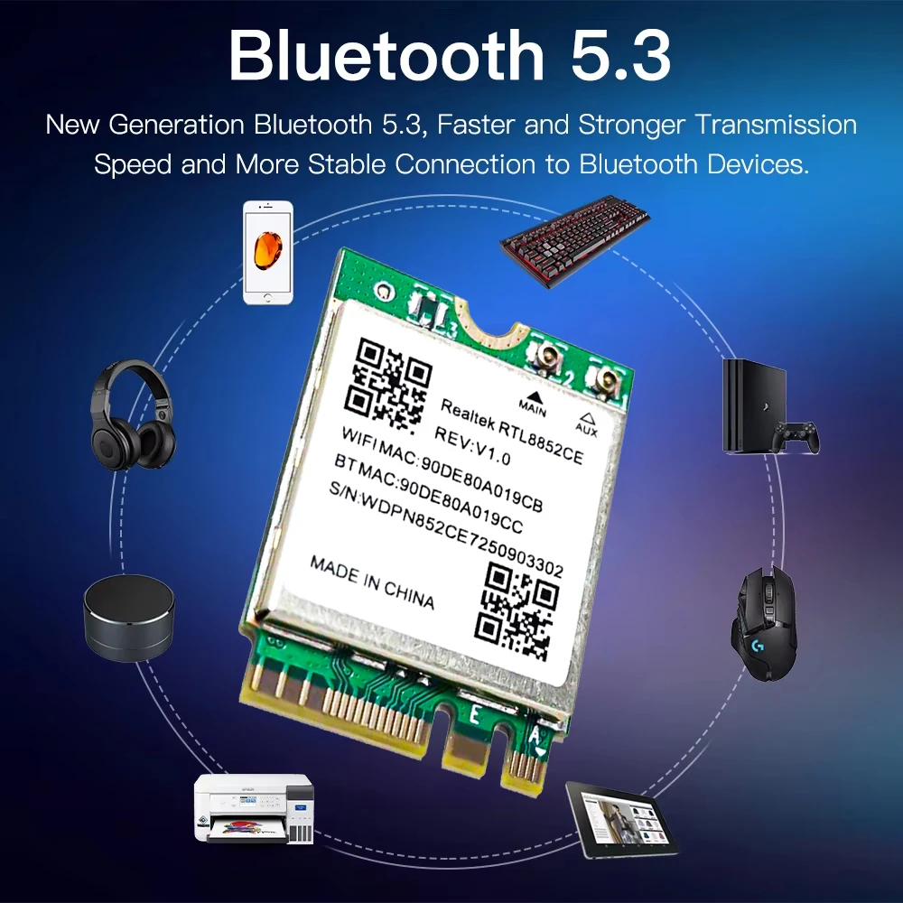 WiFi 6E RTL8852CE M.2 NGFF Wireless Network Card 5400Mbps 802.11AX Bluetooth 5.3 Adapter Tri-Band 2.4/5/6GHz for Windows 10/11