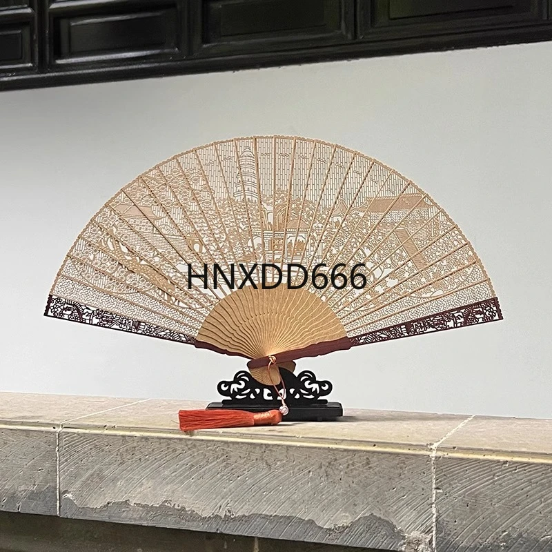 

Chinese style ornament hand gift sandalwood fan Chinese intangible cultural heritage handicrafts room decoration room decor home