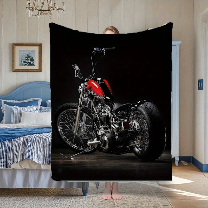 

Motorcycle Print Blanket – Soft Cozy All-Season Throw for Home Office Car and Camping Ideal Birthday Holiday Christmas Gift