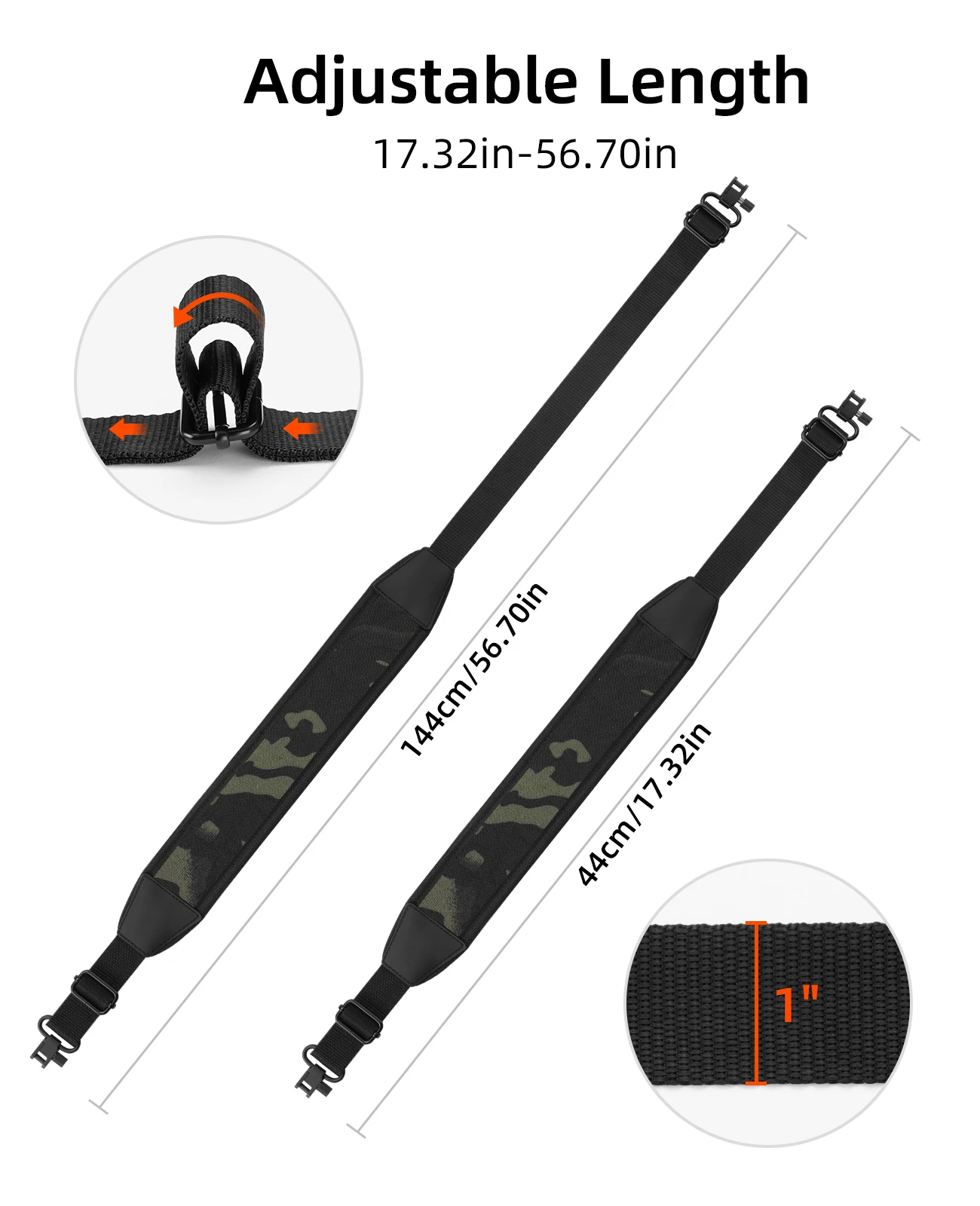 

Two Point Rifle Sling with Wide Neoprene Padded with Metal Swivels Thumb Loop Length Adjustable Fit Rifle Outdoor Hunting