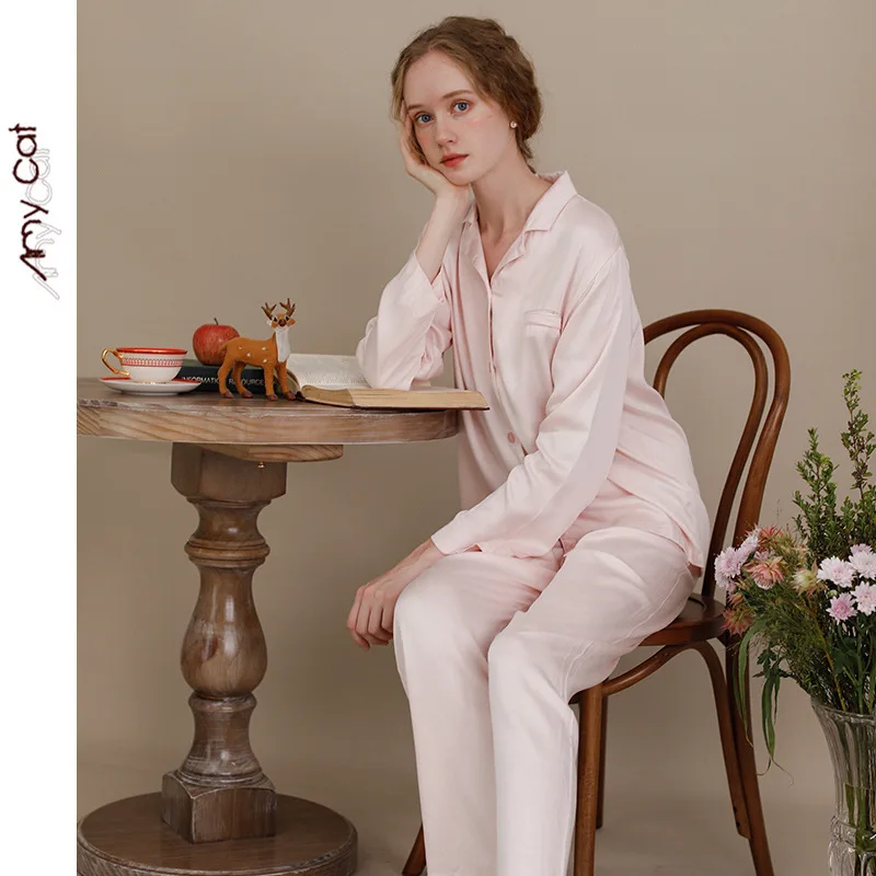 

Женский пижамный комплект на Пасху: повседневная пижама с длинным рукавом, карманами, однотонная, из сатина и хлопка, с кошачьим принтом, размер XL, уютная домашняя одежда