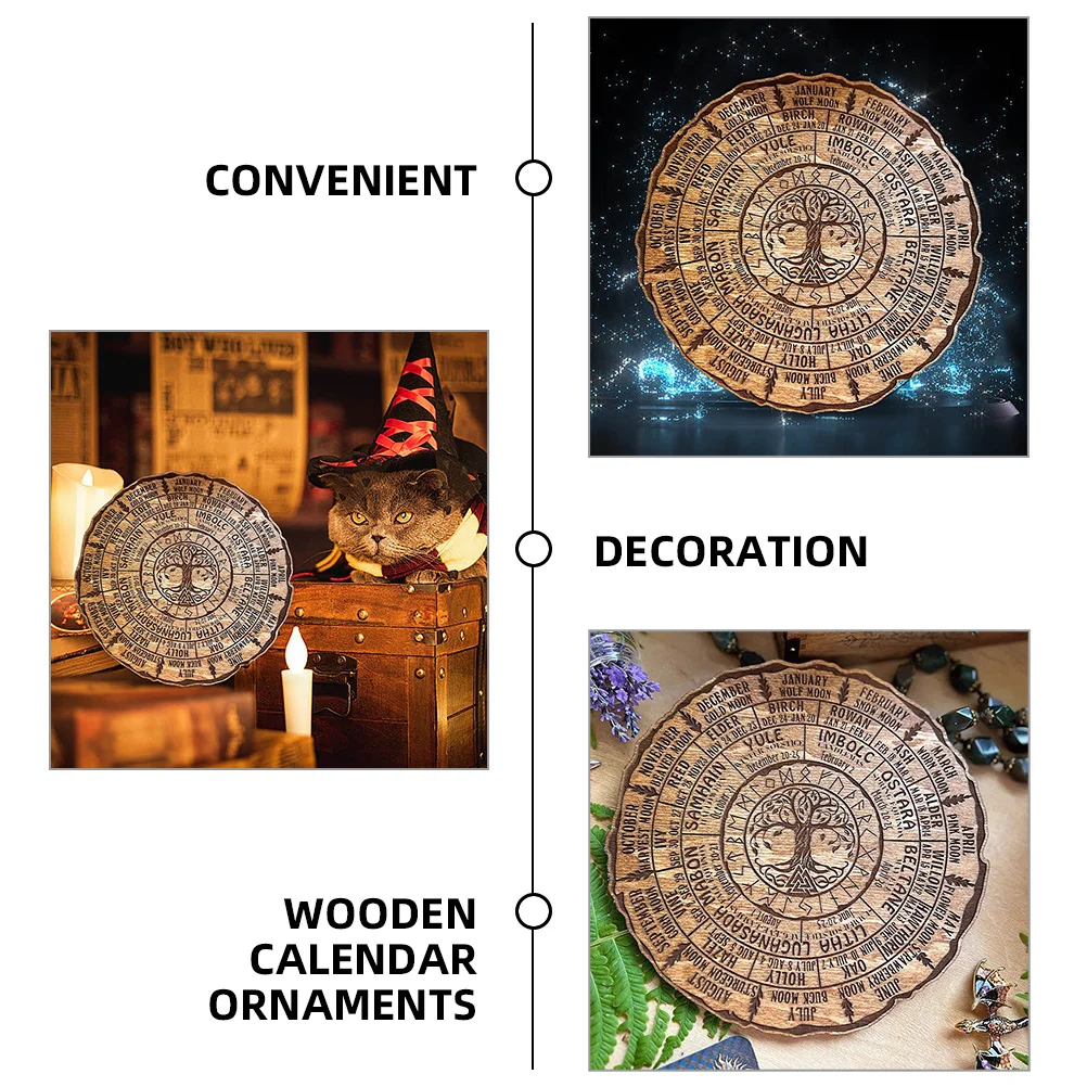 Wooden Calendar Fall Ornaments Tree Ring Decor Witch Fairy Lights Table Boxwood Decorative Office Round