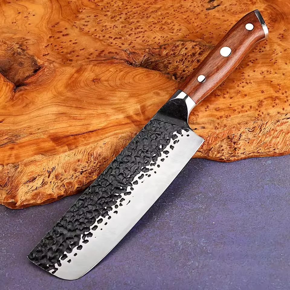 Professionelles 7-Zoll-Nakiri-Messer, japanisches handgefertigtes Hackmesser, 5 Cr15 Mov, scharfes Gemüsemesser aus Edelstahl, Pakkawood-Griff