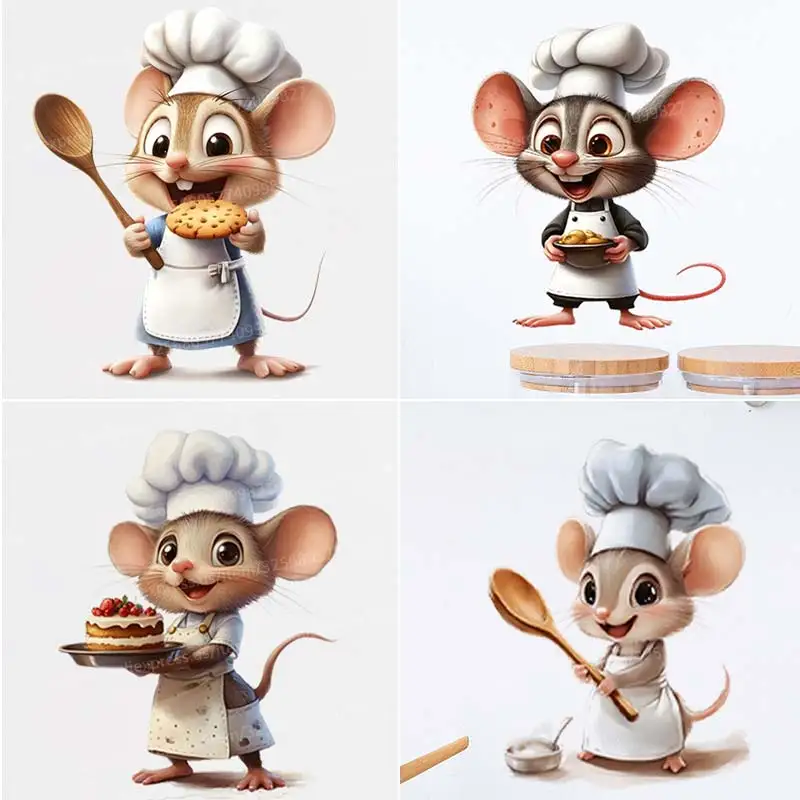 Chef Mouse Wall Stickers Kitchen Living Room Corner Stairs Removable Home Animal Decoration Self-adhesive Decals Sticker S444