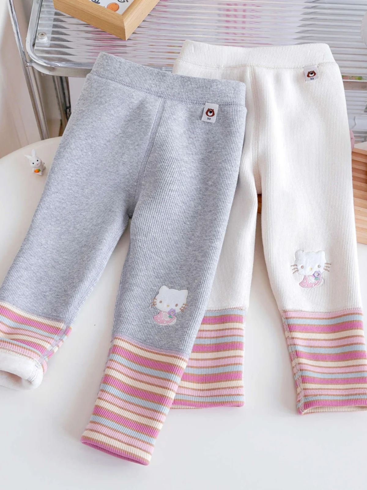 Girls Fce Lined Casual Pants Autumn Winter Korean Sle No-s Splice Versatile Long Trousers Kids All-in-one Velvet Leis...