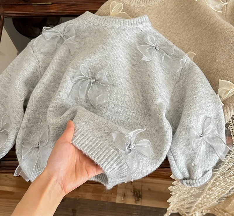 ZOETOPKID Baby Mädchen Prinzessin Baumwolle Strickpullover mit Schleife Winter Herbst Frühling Säugling Kleinkind Strickkleid Outfit Babykleidung – Detail 7