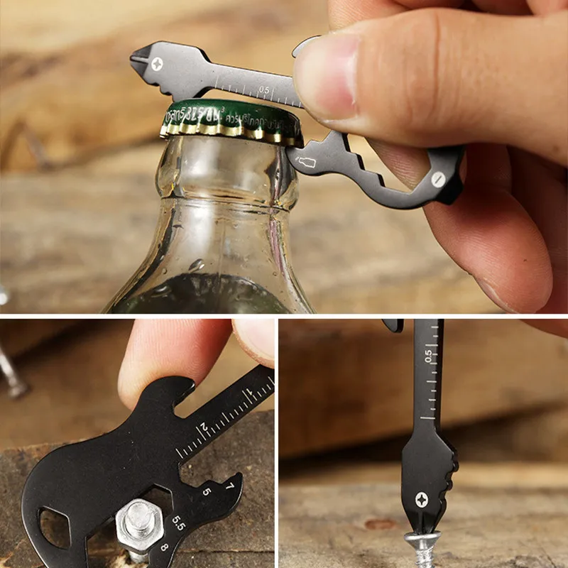 

Outdoor multifunctional creative guitar survival emergency measurement tool ruler wrench beer bottle opener gift