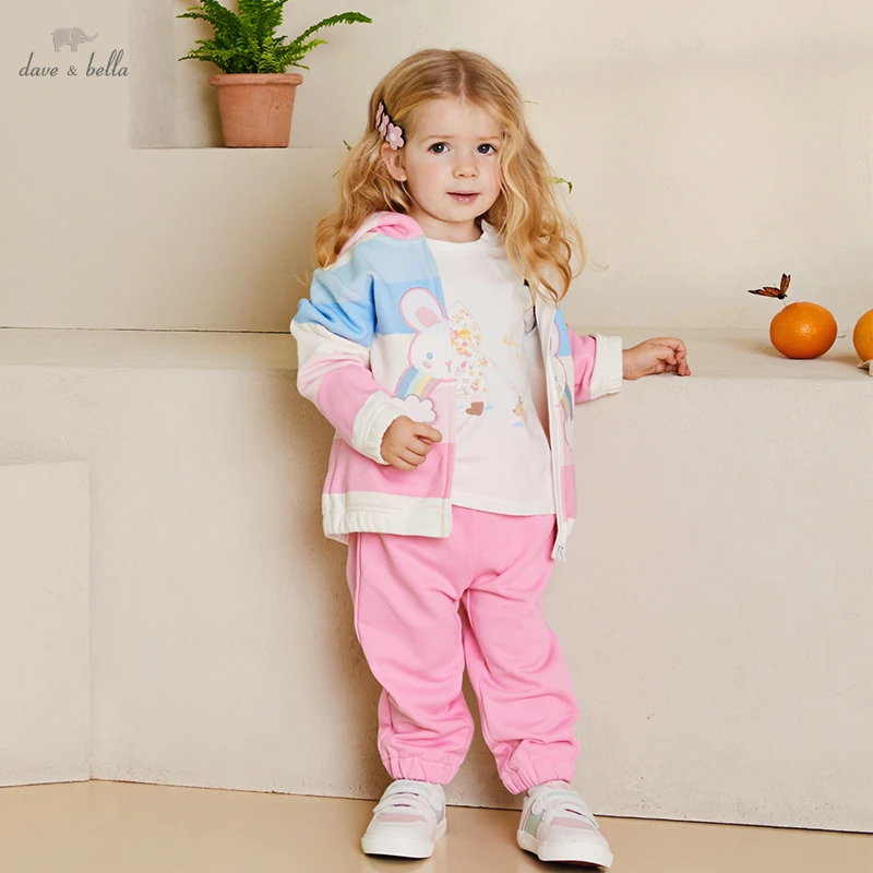 

Dave Bella Fashion Cute Color Striped Baby Girl Clothes Hooded Sweatshirt Pants 2pcs Outfit Cotton Baby Tracksuit Set DB1233787