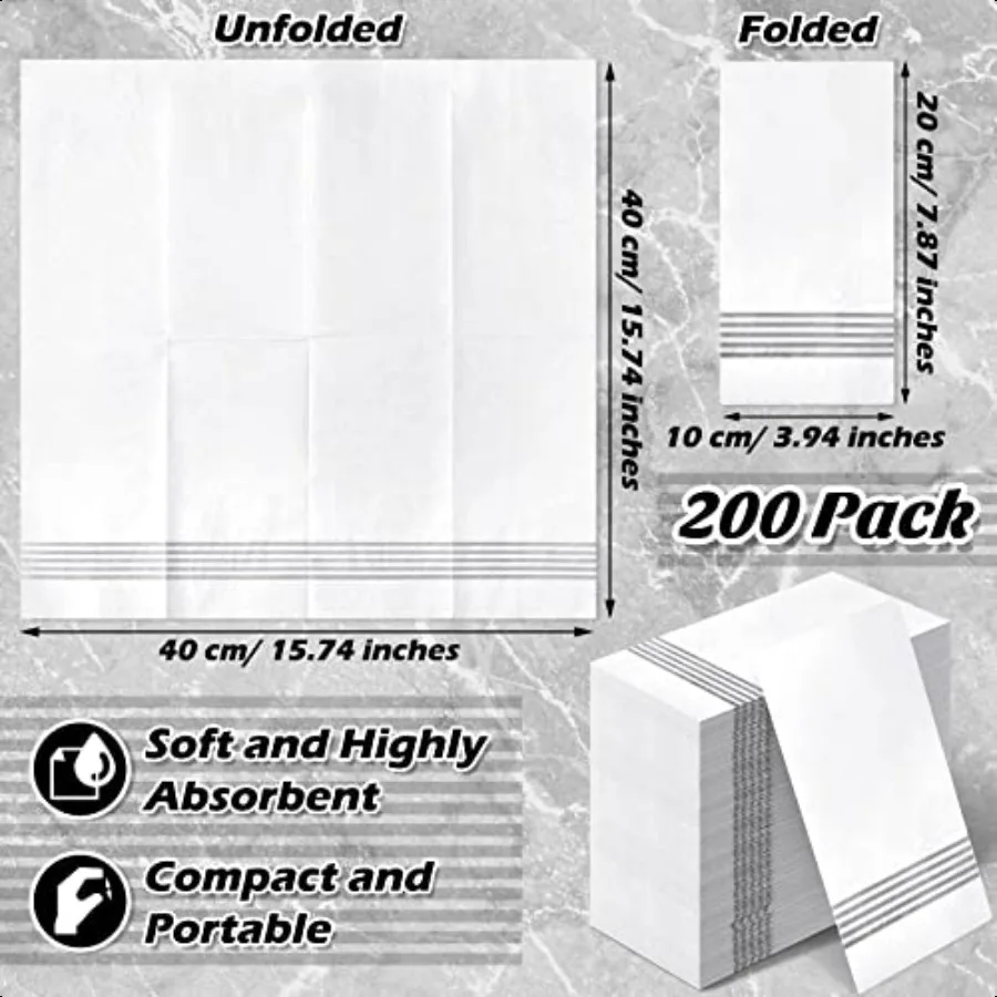 200 عبوة مناشف اليد للحمام، مناشف اليد الورقية، مناديل العشاء الورقية لحفلات المطبخ وحفلات الزفاف، Gra الداكنة