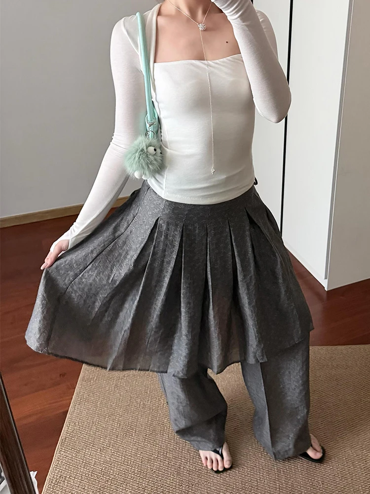 ReddaChic Pleat Skirt Overlay Women Trousers Summer Jacquard Wide Leg Strappy Breathable Wrap Pants Lounge Alternative Clothes view 2