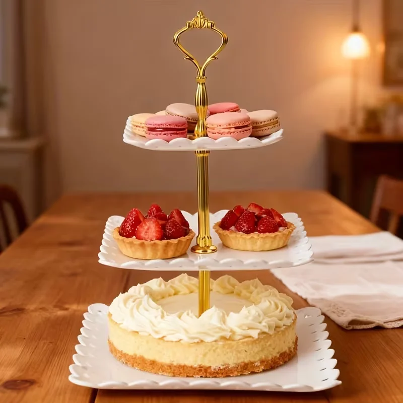 1pcs Three-Tier Black Plastic Cupcake Stand, a Lightweight and Easy-to-Clean Elegant Dessert Tart, Suitable for Parties, Birthda