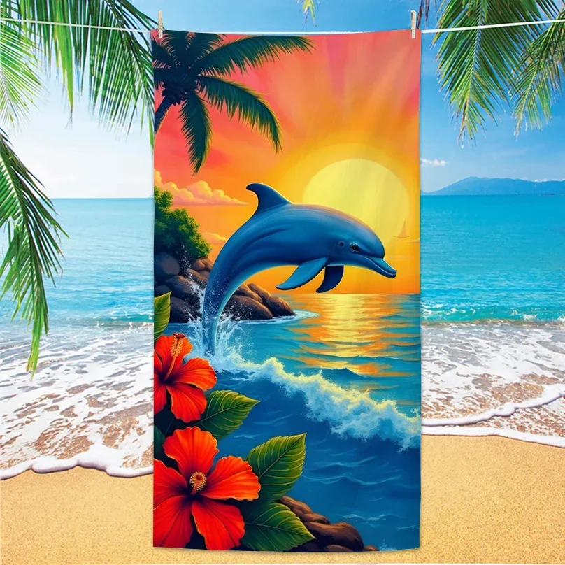 

Dolphin Pattern Beach Towel, Digital Printing Thin Quick-Dry Anti-Sand Microfiber Lightweight for Swim Yoga Travel Gym Gift