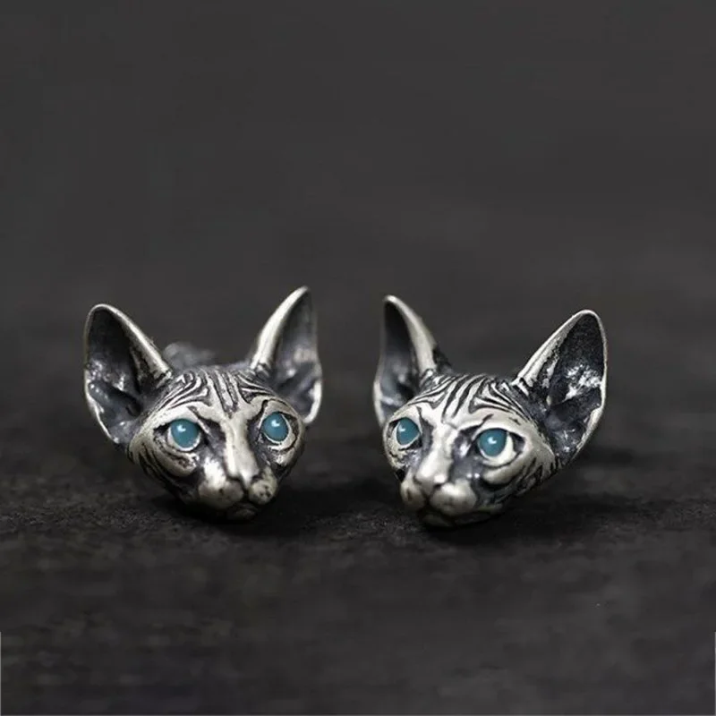 Retro Sphinx Cat Head Earstuds for Men Fashion Women Punk Dark Style Cute Earrings Ear Piercing Luxury Jewelry Cool Stuff