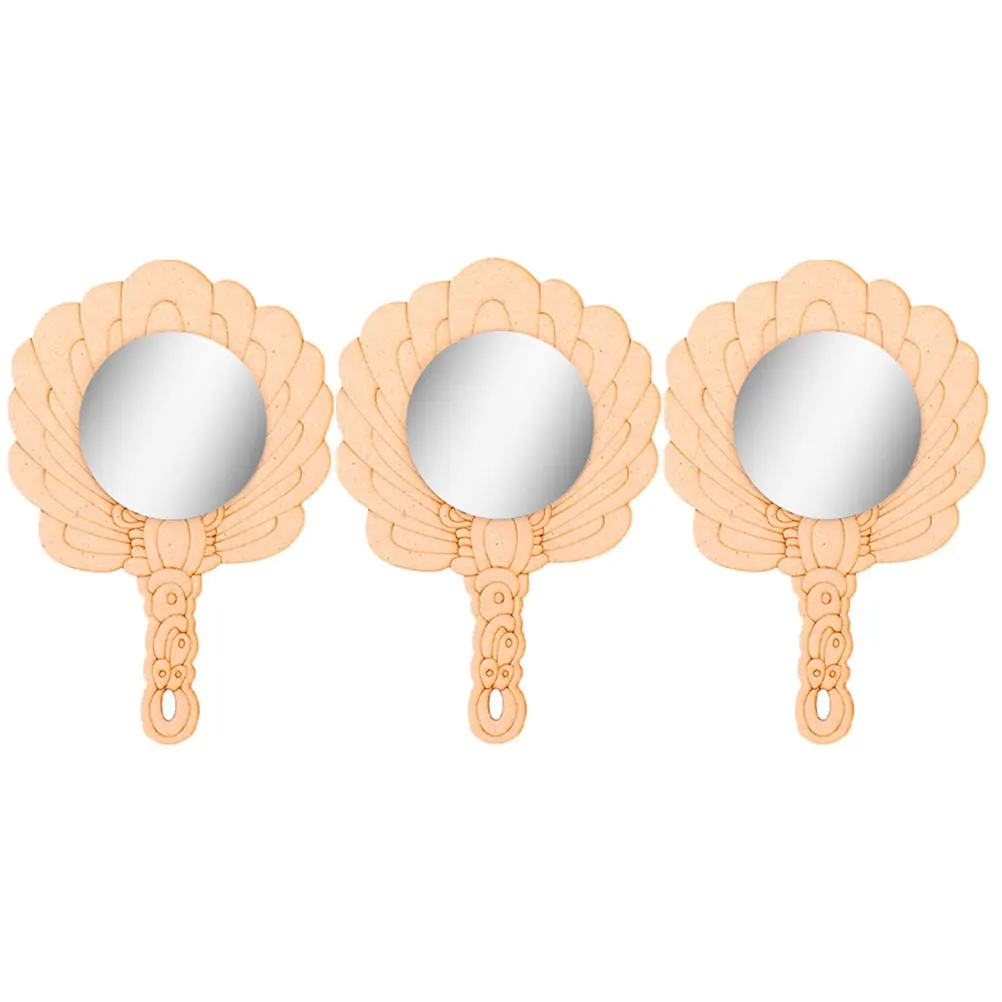 

3 Pcs Handheld Mirrors Wooden Frame Acrylic Blank Kids Mirror Toy Craft Supply Wooden Mirror Toy DIY Educational