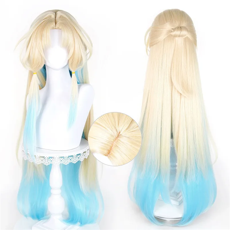 Already Styled Honkai: Star Rail Pearl Cosplay Wigs Mixed Color Long Beige Blue Straight Hair Cos Wigs Women Free Wig Cap