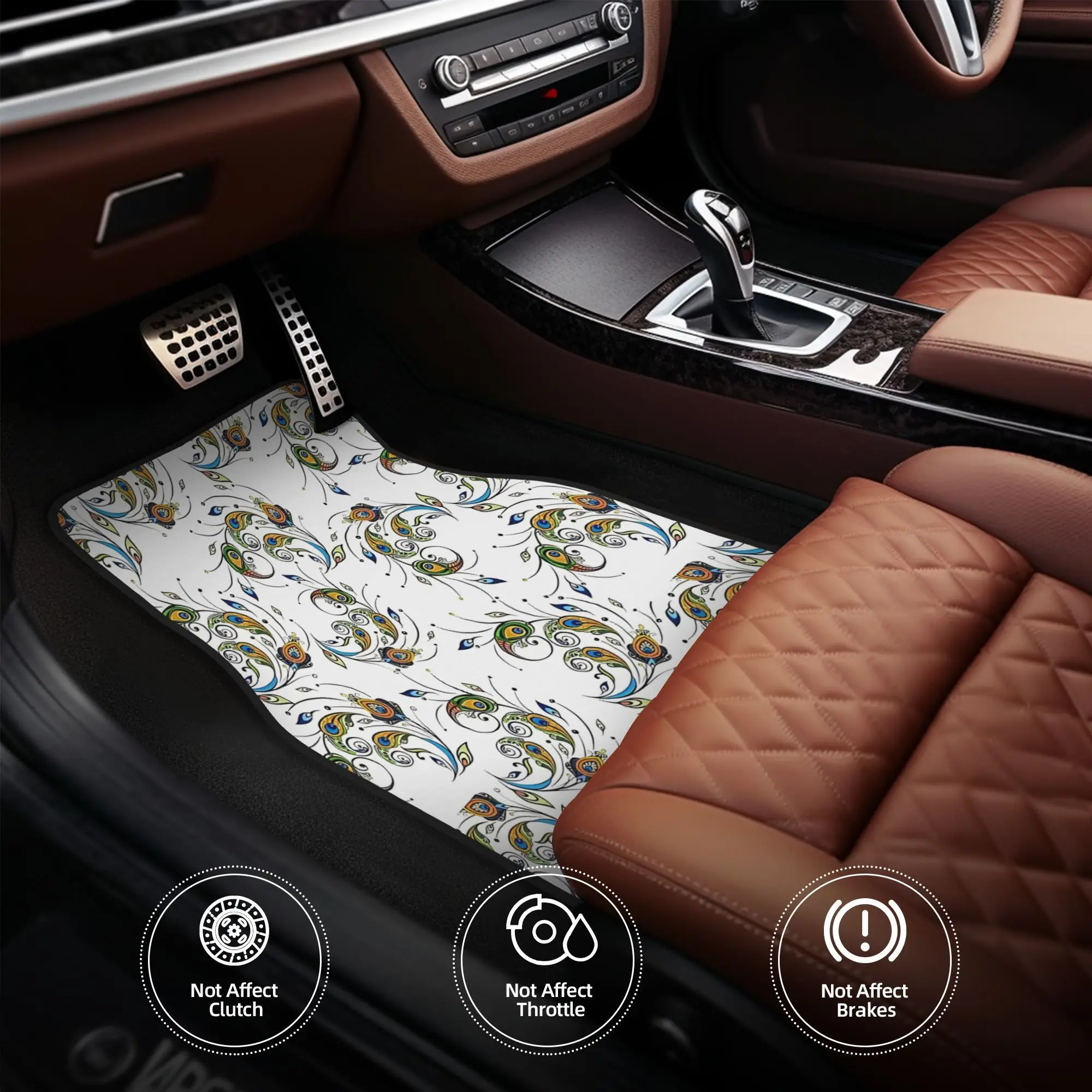 Colorful Peacock Feather Seamless Pattern Peacock Feather Pattern Peacock Four Part Floor Mat Set Designed For Daily Drivers Who