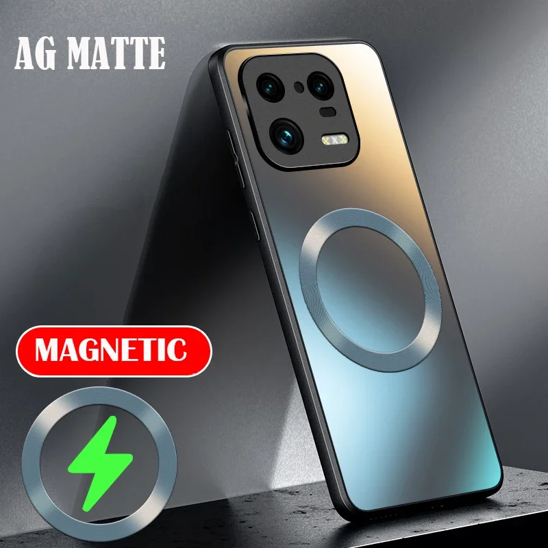 AG Matte Silicone Hard Case for Xiaomi Mi 14 13 13T 12 12T 11 Poco F3 F4 F5 Pro Frosted Phone Magnetic Wireless Charging Case