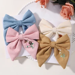 2pcs/set Embroidery Bows Hair Clips Solid Hairpins for Girls Handmade Ribbon Barrettes Kids Butterfly Hair Pin Korean Headwear