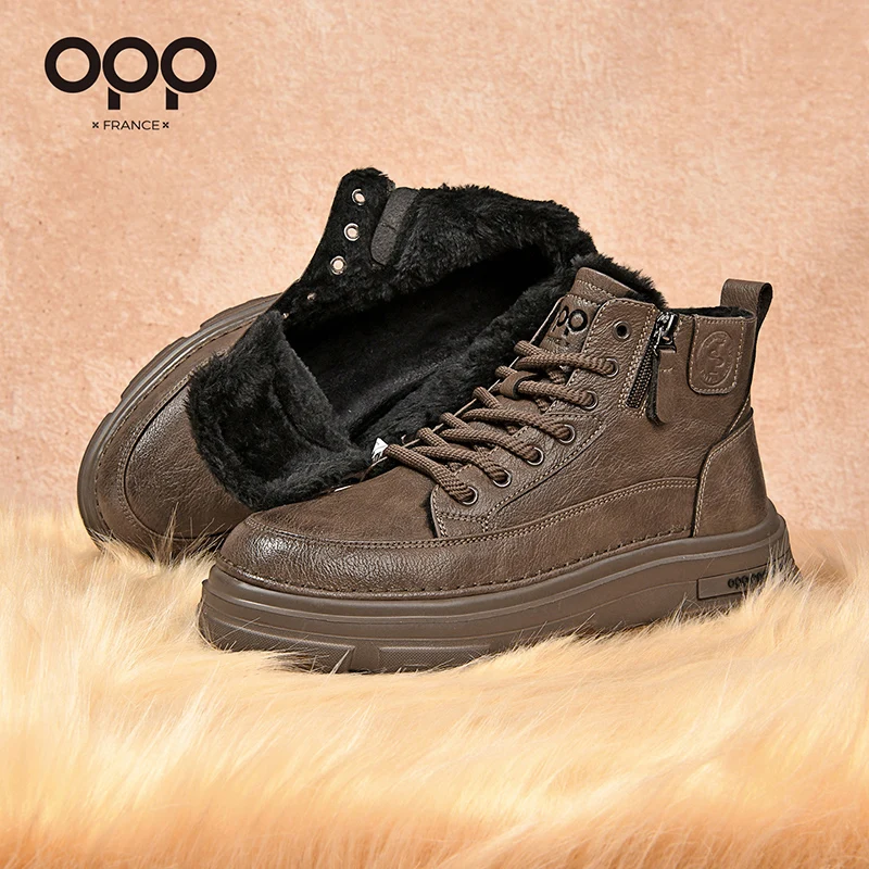 

OPP Men winter snow boots Leather Men's marti boots winter plus cotton Boots For Men high-top Shoes Motorcycle Boots