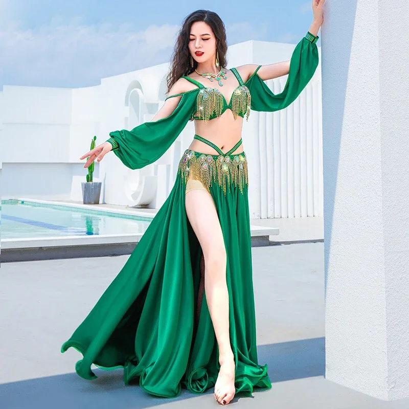 Belly Dance Suit Satin Bra Split Big Swing Skirt Performance Clothes Set Woman High-End Competition Clothing Oriental Dancewear