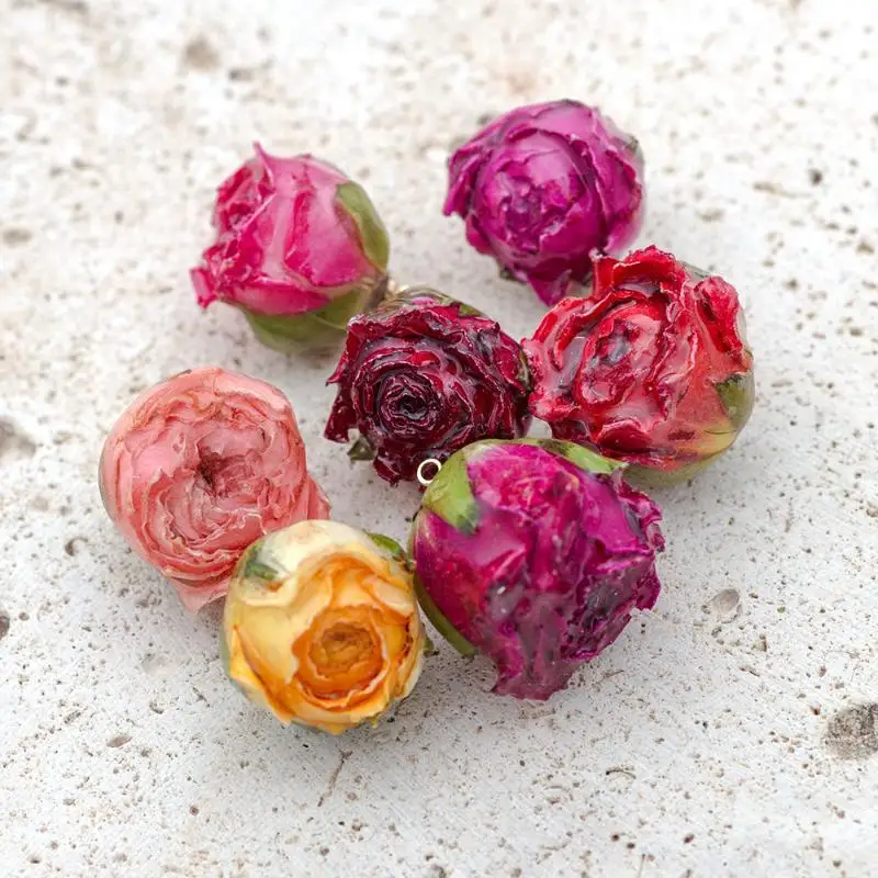 2 Pcs Real Rose Charms Set Non-Fading Premium Jewelry Making Material for DIY Earrings Brooch Craft Projects