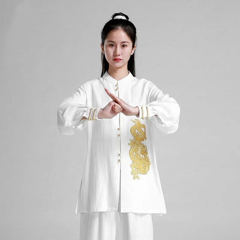 Tai Chi Clothes Martial Art Uniform Kung Fu Dress Wushu Clothing White Embroidery Women And Men Unisex Kun Master  New Style