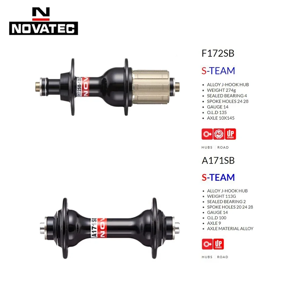 NOVATEC F171SB/F172SB Road Bike Hubs 100/130mm Quick Release Front 20Holes Rear 24Holes 4pcs Sealed Bearings Bicycle Hubs