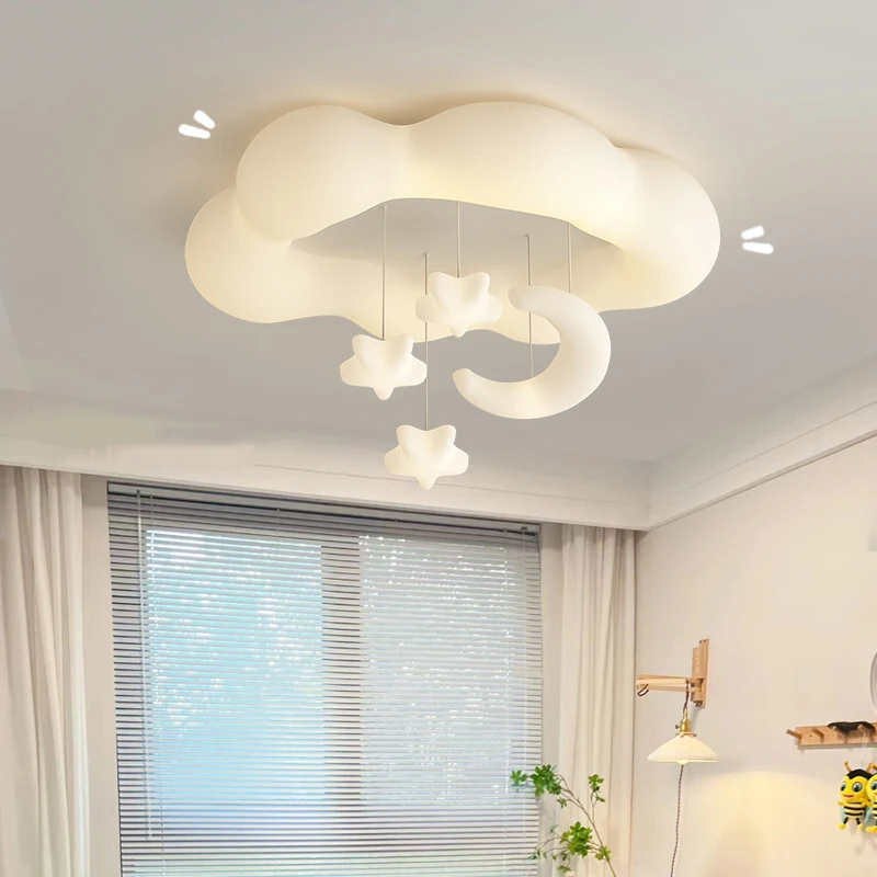 Creative White Cloud Bedroom Chandelier Lamps Star Moon PE Sconces Hanging Ball Kids Room Ceiling Suspension Light Girl Boy Baby