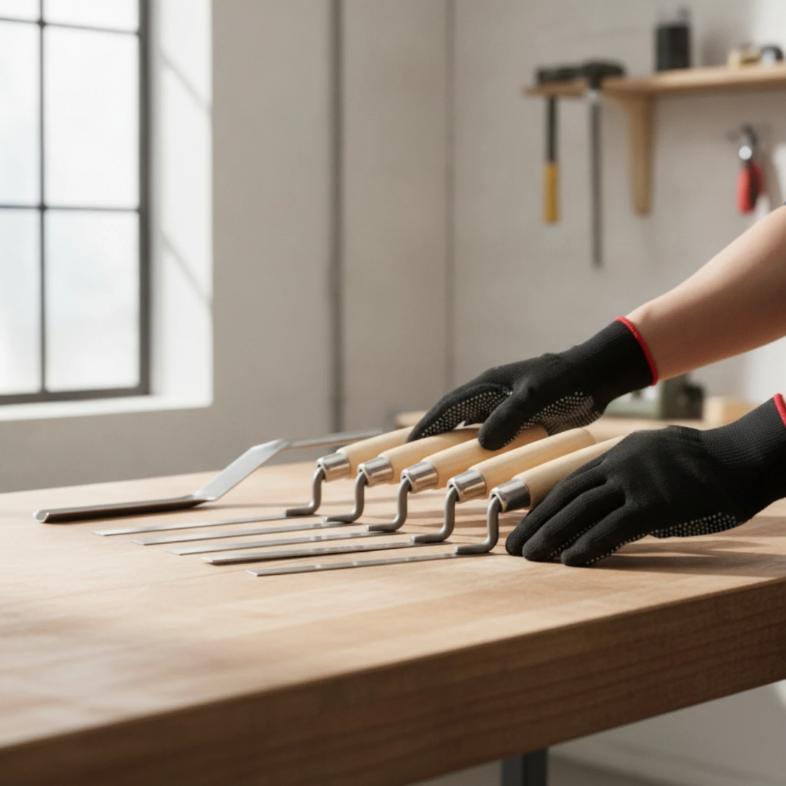 6-delige troffelset met handsc - Woodworking Gloves recensie en prijs