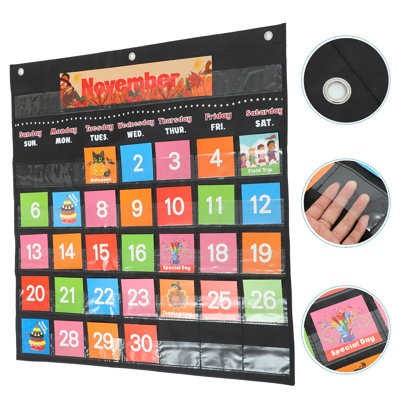 

1 set 1 Set Wall Hanging Classroom Home 3 Holes 88 Cards Month Week Days Learning Edition School Wall Calendar