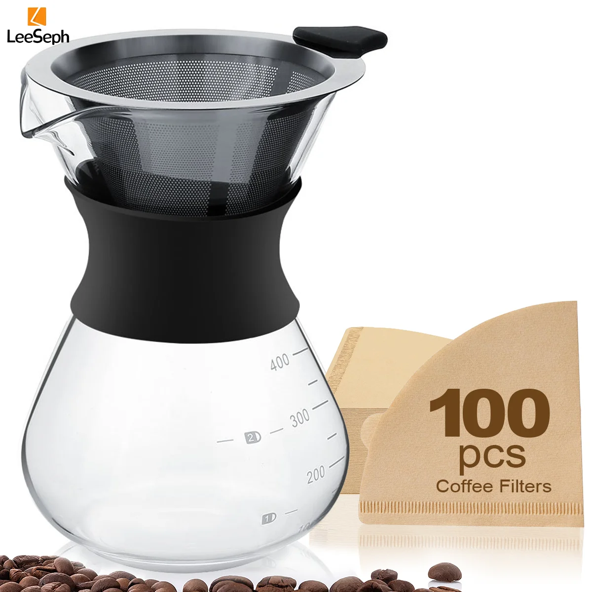 

Pour Over Coffee Maker with 100pcs Paper Filter, Borosilicate Glass Carafe, Drip Coffee Maker for Home Café Restaurant Camping