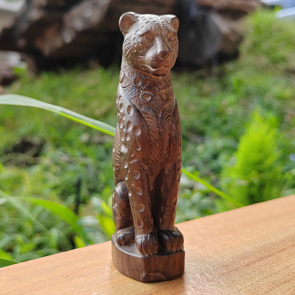 3.8 Inch Hand-Carved Wooden Leopard Figurine, Realistic Style, Natural Style, Suitable for Halloween Decorations, Desktop Decorations, Christmas Decorations, Living Room, Centerpiece Decoration, Study Room, Birthday Gifts