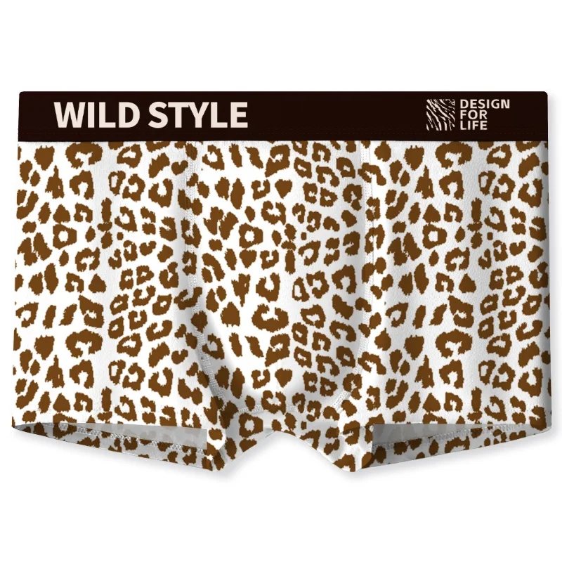 

2PCS Men's Ice Silk Breathable Underwear Fashion Leopard Print Boxers Comfortable Mid Waist Antibacterial Flat Corner Underpants