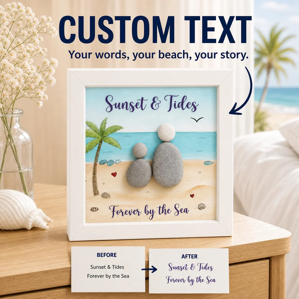 Personalized Custom Text Pebble Art Shadow Box Frame,Anniversary,Birthday,Valentine's Day,Housewarming Gift,Home Shelf,Desk Disp