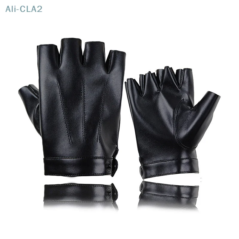 Fingerless Men Gloves PU Leather Motor Punk Gloves Male Mittens Black Half Finger Outdoor Tactical Mens Leather Driving Gloves