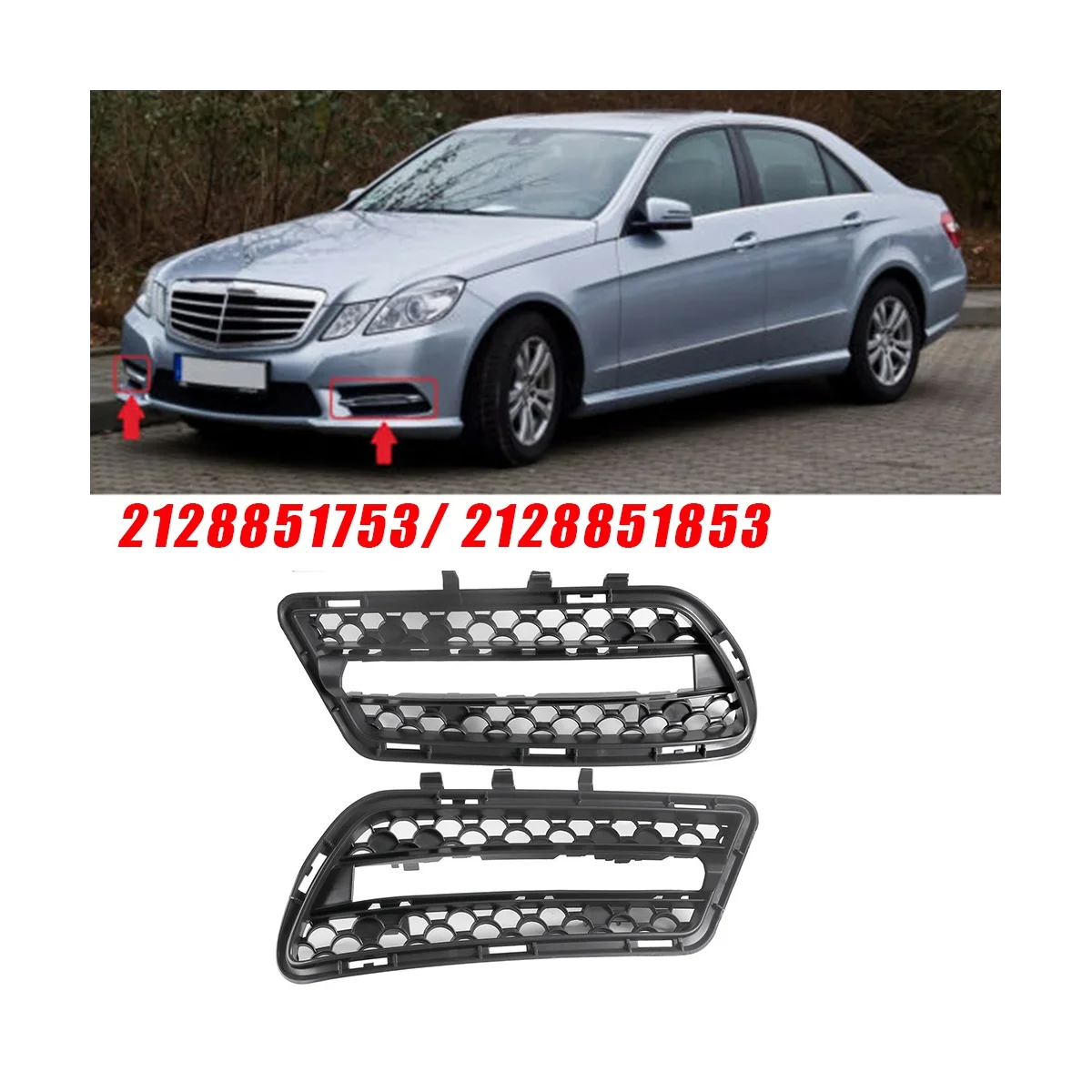 1Pair Front Bumper Fog Light Cover Grille Trim 2128851753 2128851853 For Mercedes-Benz W212 AMG E350 E400 E550 2010-2013