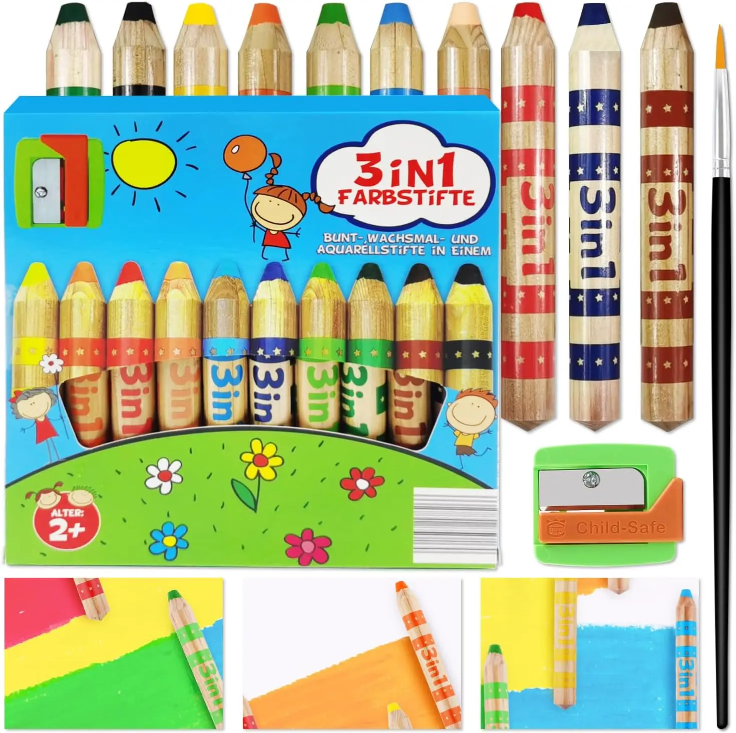 10 Short Jumbo Colored Pencils, Cute Animal Pencils for Kids ages 3-12, Halloween Thick Pencils with Sharpener, Toddler Coloring