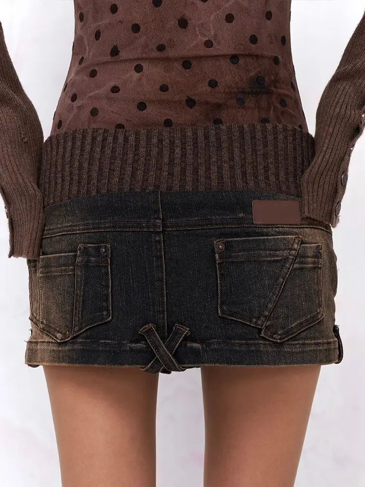 Deeptown Y2k Vintage Denim Skirt Women Sexy Spicy Girl Patchwork Mini Skirts Harajuku Slim Up Streetwear Short Skirts Aesthetics
