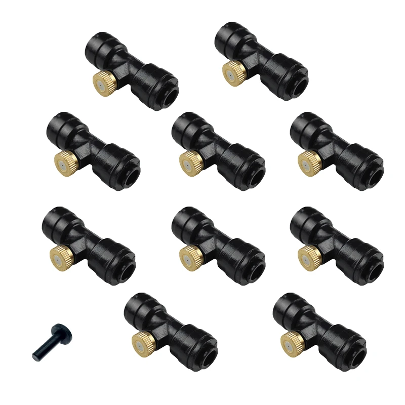 

10 Pack Brass Misting Nozzles For Outdoor Garden Patio Cooling System 3/16'' Threaded T Connectors Fogger Head