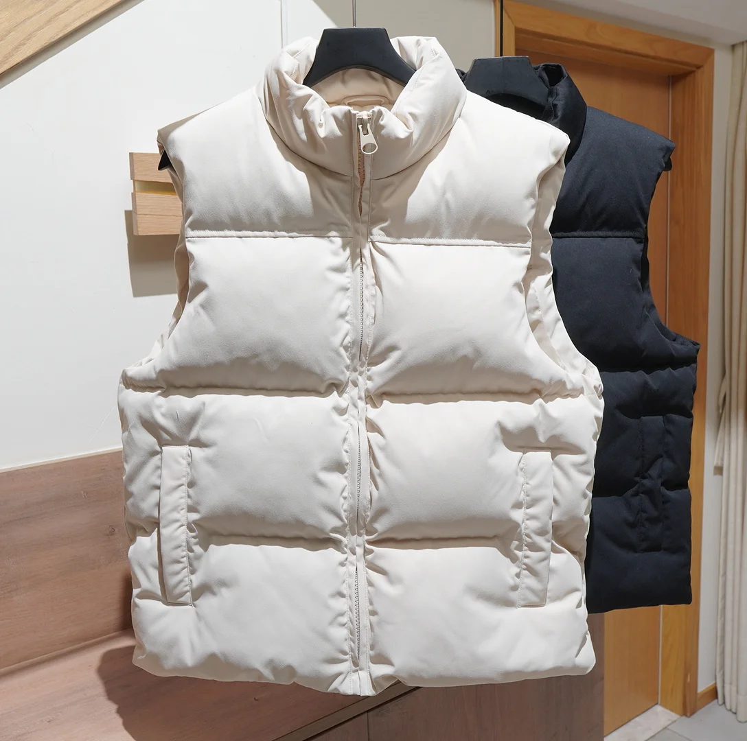 

Европейская и американская мода, мужской простой хлопковый жилет с воротником-стойкой, короткий черный толстый жилет, белый хлопковый жилет